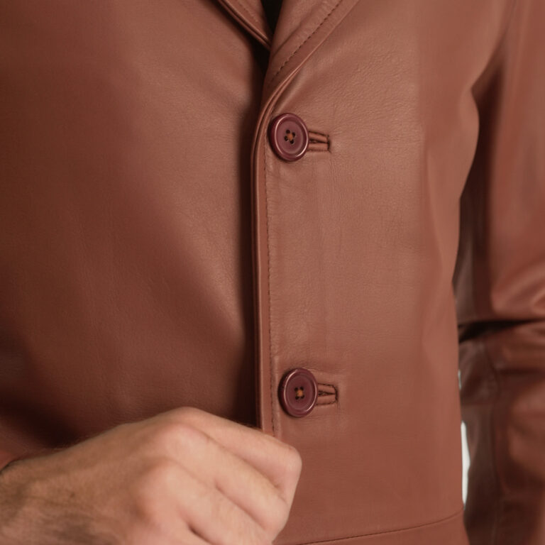 Mens Classmith Brown Leather Coat Close-Up-9-1701087480779